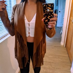 Faux suede tasseled jacket
